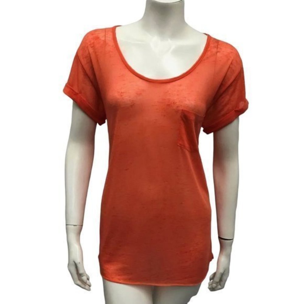 Rag & Bone Knit Women's Orange Polyester/Cotton T-Shirt Blouse Top Peru Sz S euc